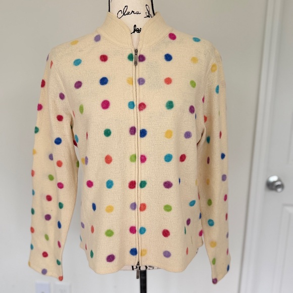 Marisa Christina Polka Dot Cardigan Cream Multicolor 100%Wool Full Zip Gypsy Y2K - Picture 6 of 15